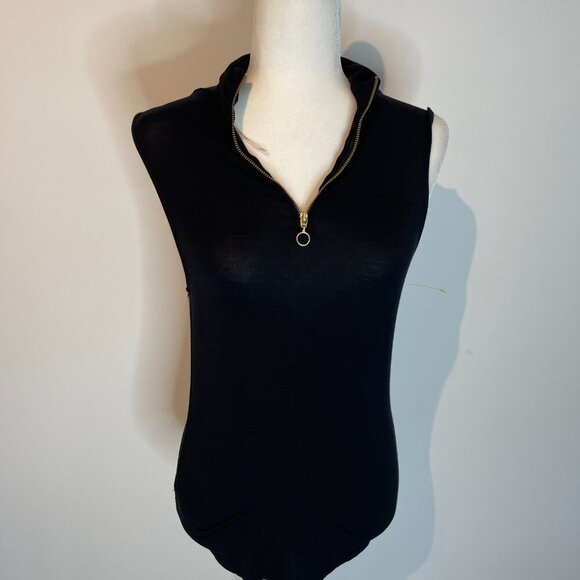 Free People Black Sleeveless Zip front Shirt size Small - Picture 1 of 4